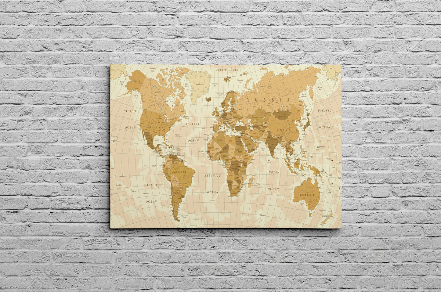 Canvas World Map | Vintage Physical World Map | Vintage