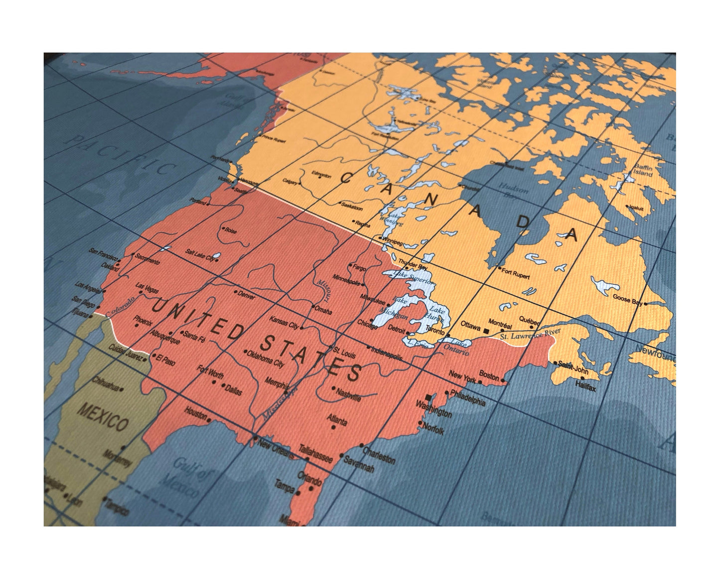 Pushpin world map | 36" x 24" or 24" x 18" | Vintage Dark Blue (Wrap)