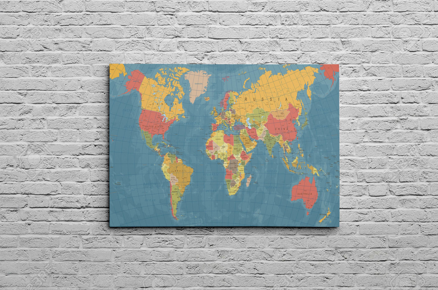 Canvas World Map | Vintage Physical World Map | Dark Blue