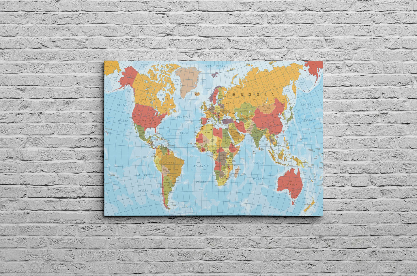 Canvas World Map | Vintage Physical World Map | Light Blue