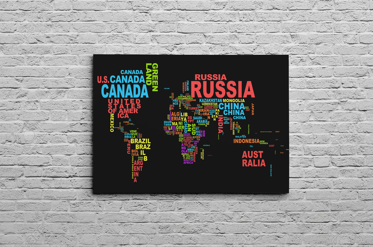 Canvas World Map | Typography | Black