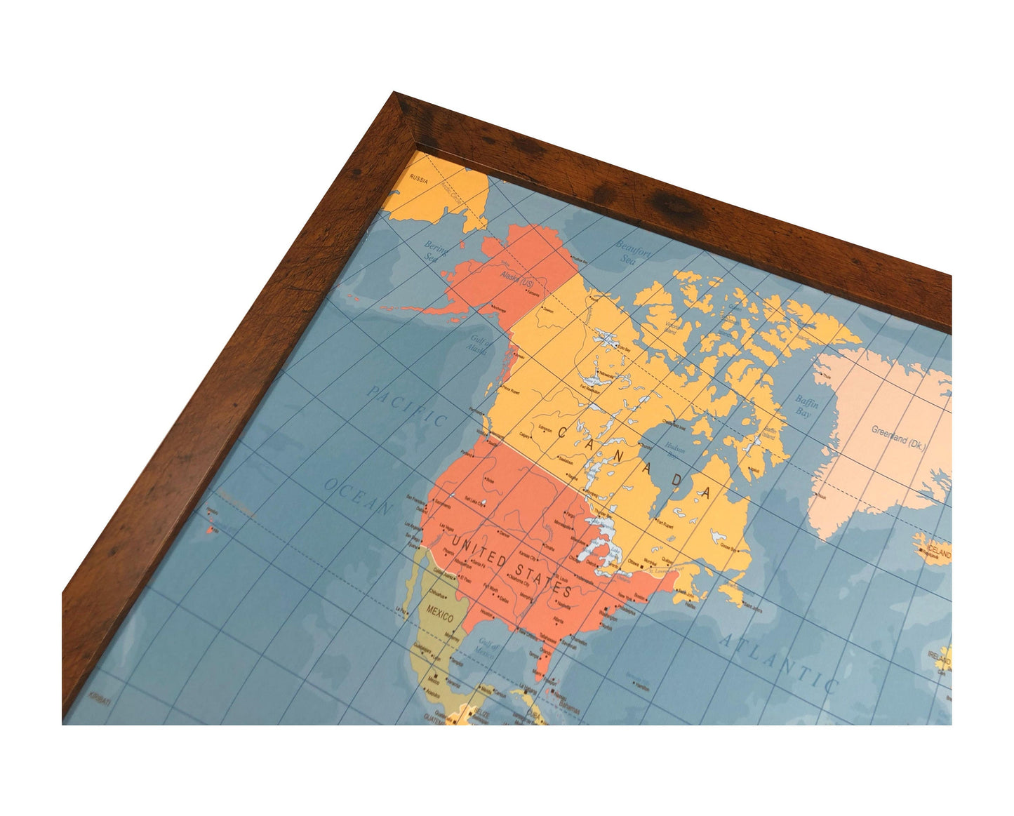 Pushpin world map | 36" x 24" or 24" x 18" | Vintage Dark Blue (Wrap)