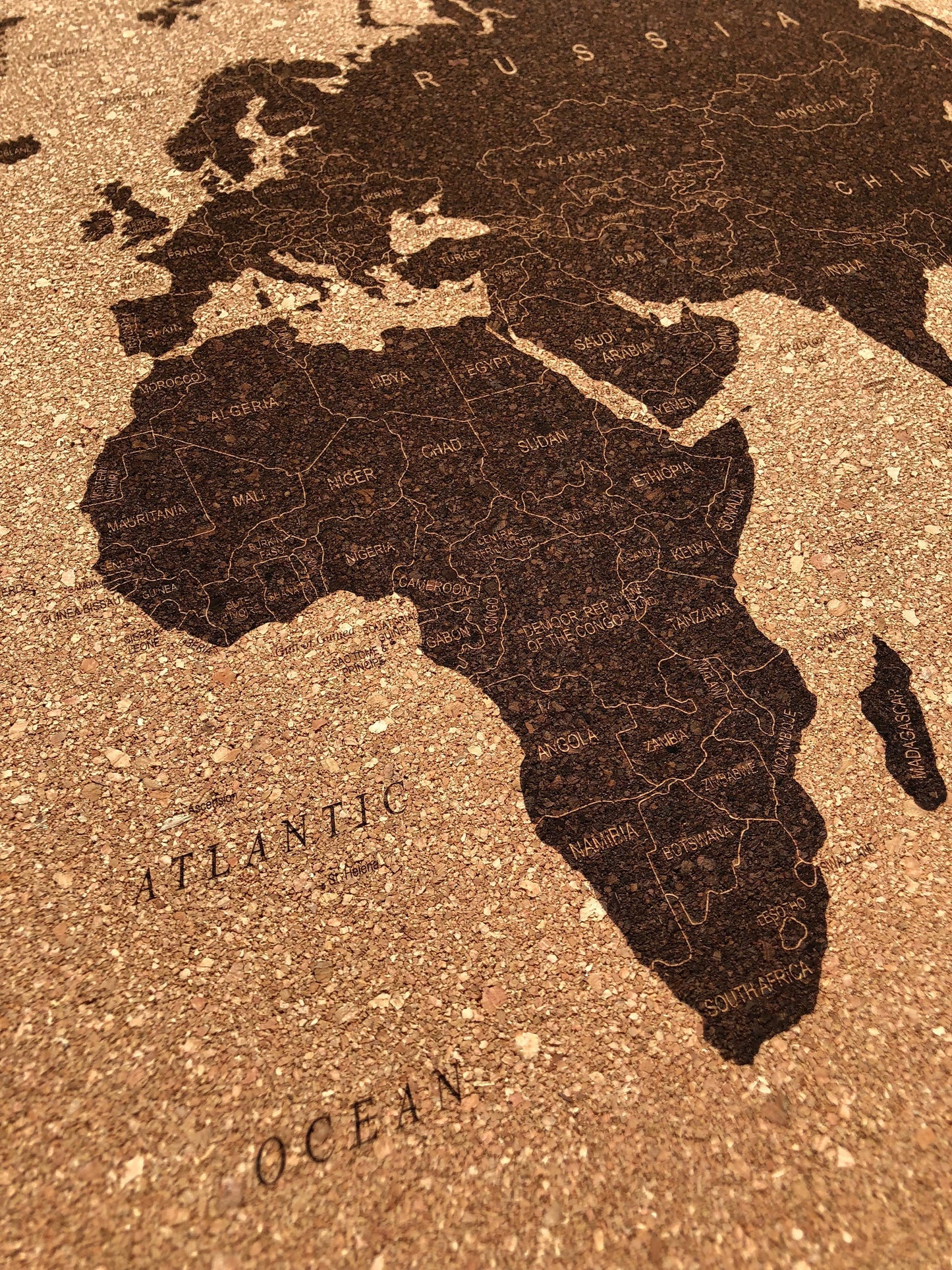 Cork Laser Engraved World Map 2