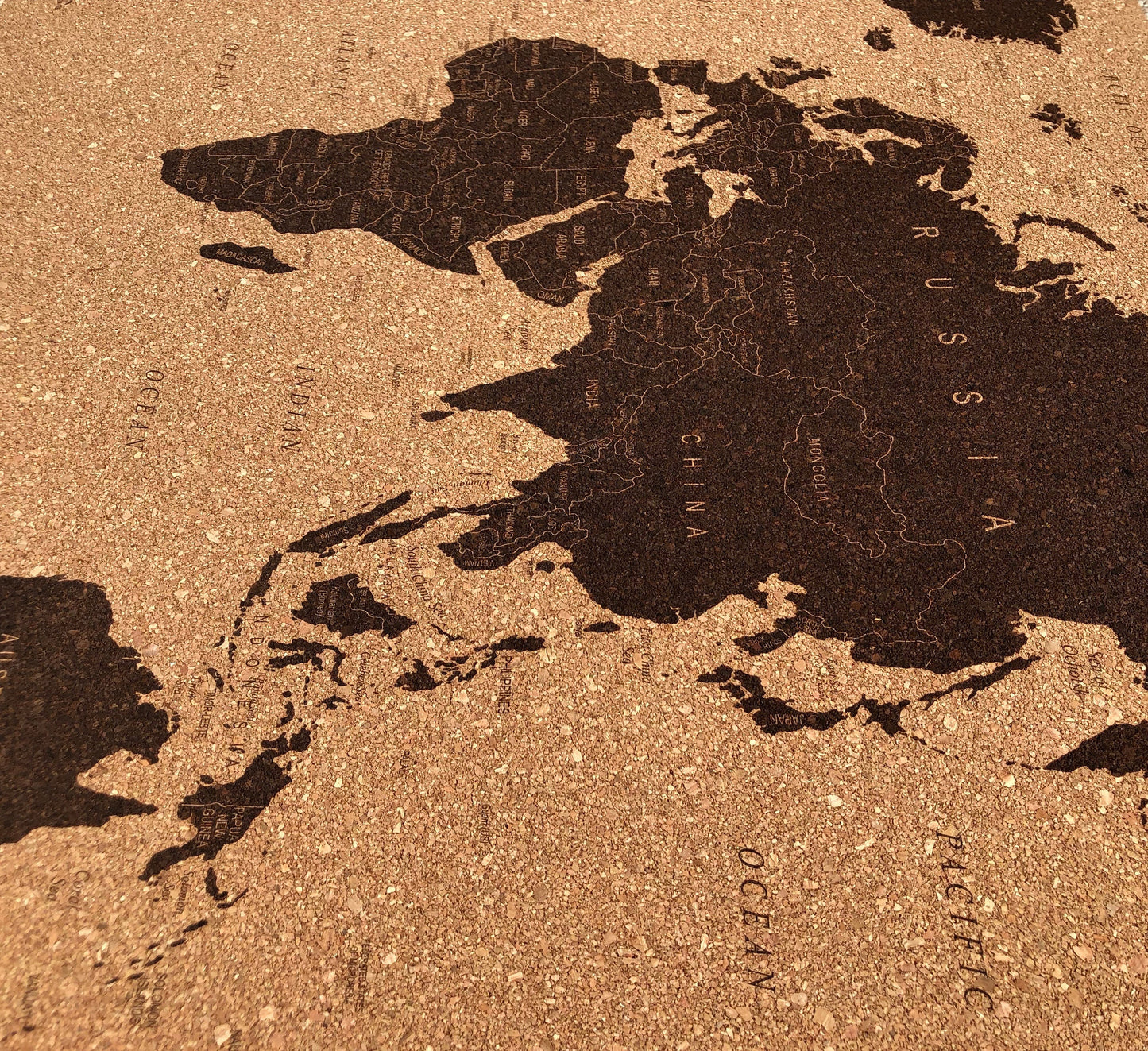 Cork Laser Engraved World Map 2