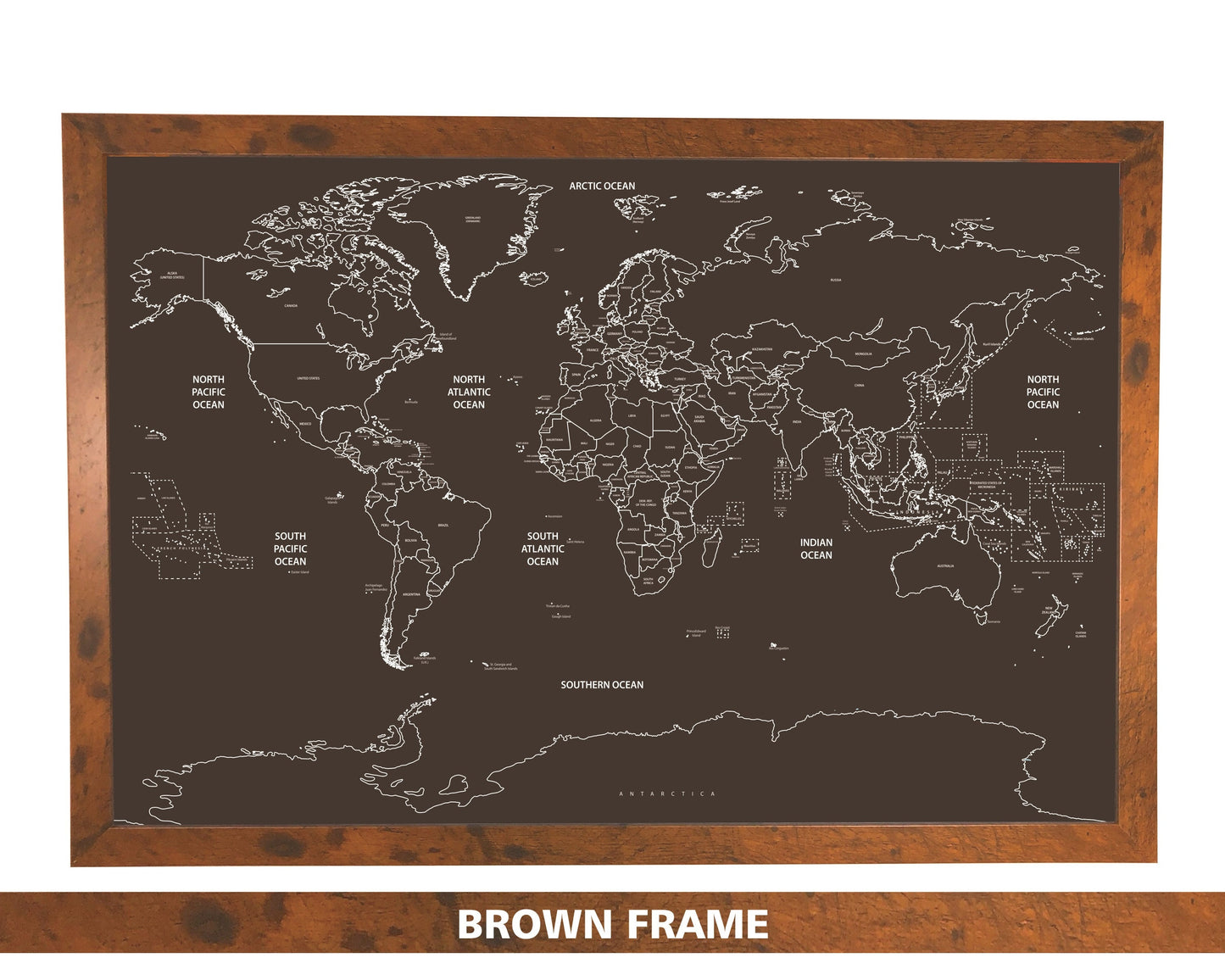 Pushpin world map | 36" x 24" or 24" x 18" | Black on Black (Straight)