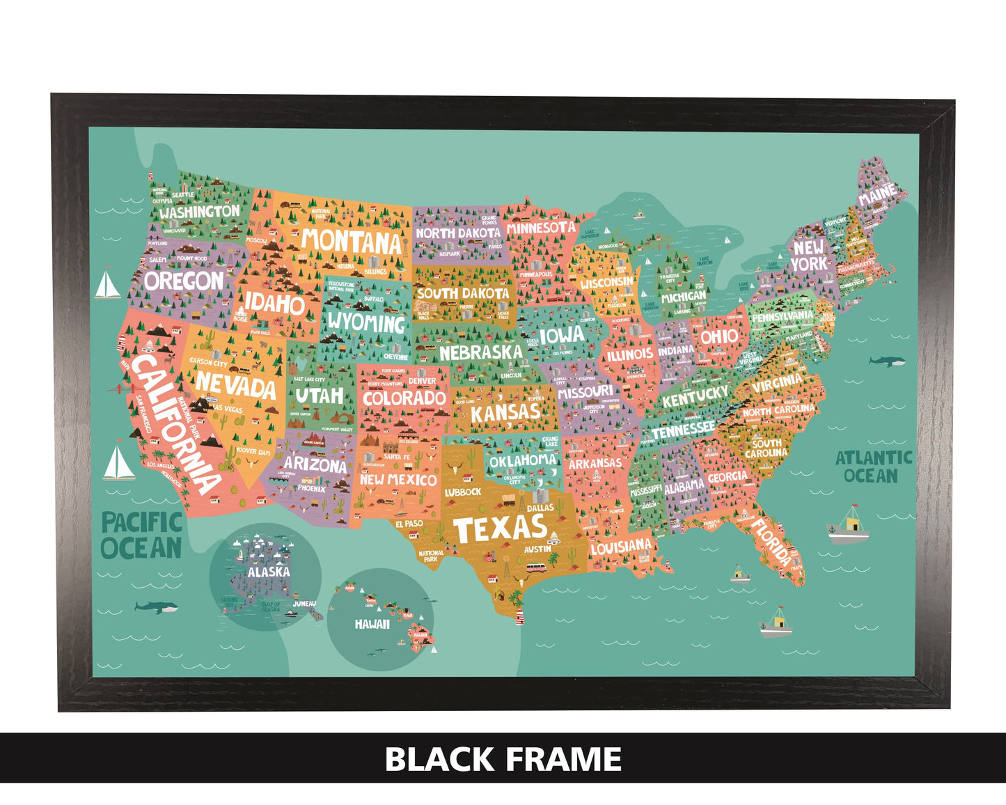 Pushpin USA Map | 36" x 24" or 24" x 18" | Hand Drawn USA
