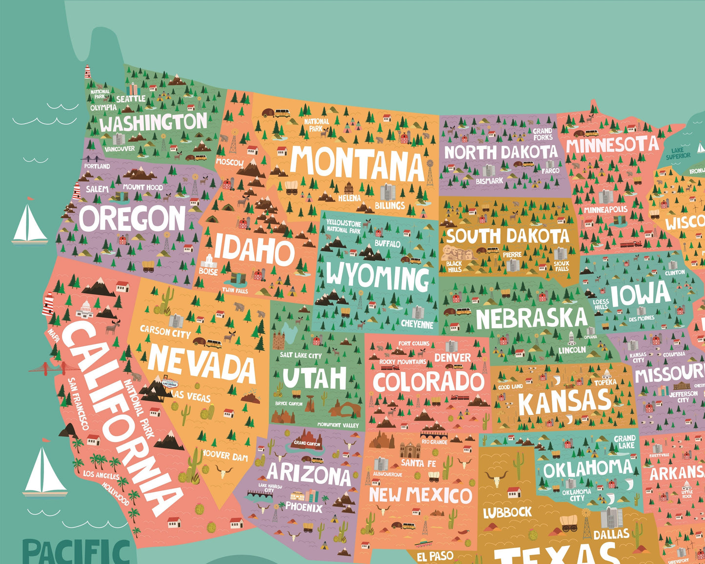 Pushpin USA Map | 36" x 24" or 24" x 18" | Hand Drawn USA