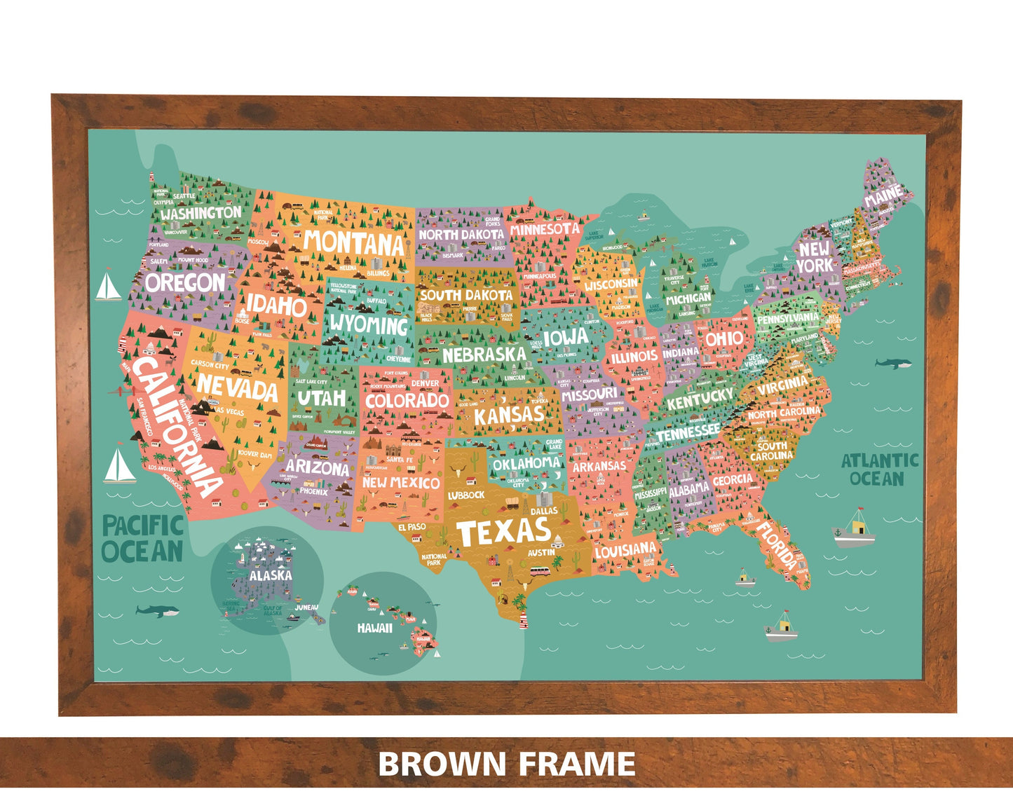 Pushpin USA Map | 36" x 24" or 24" x 18" | Hand Drawn USA
