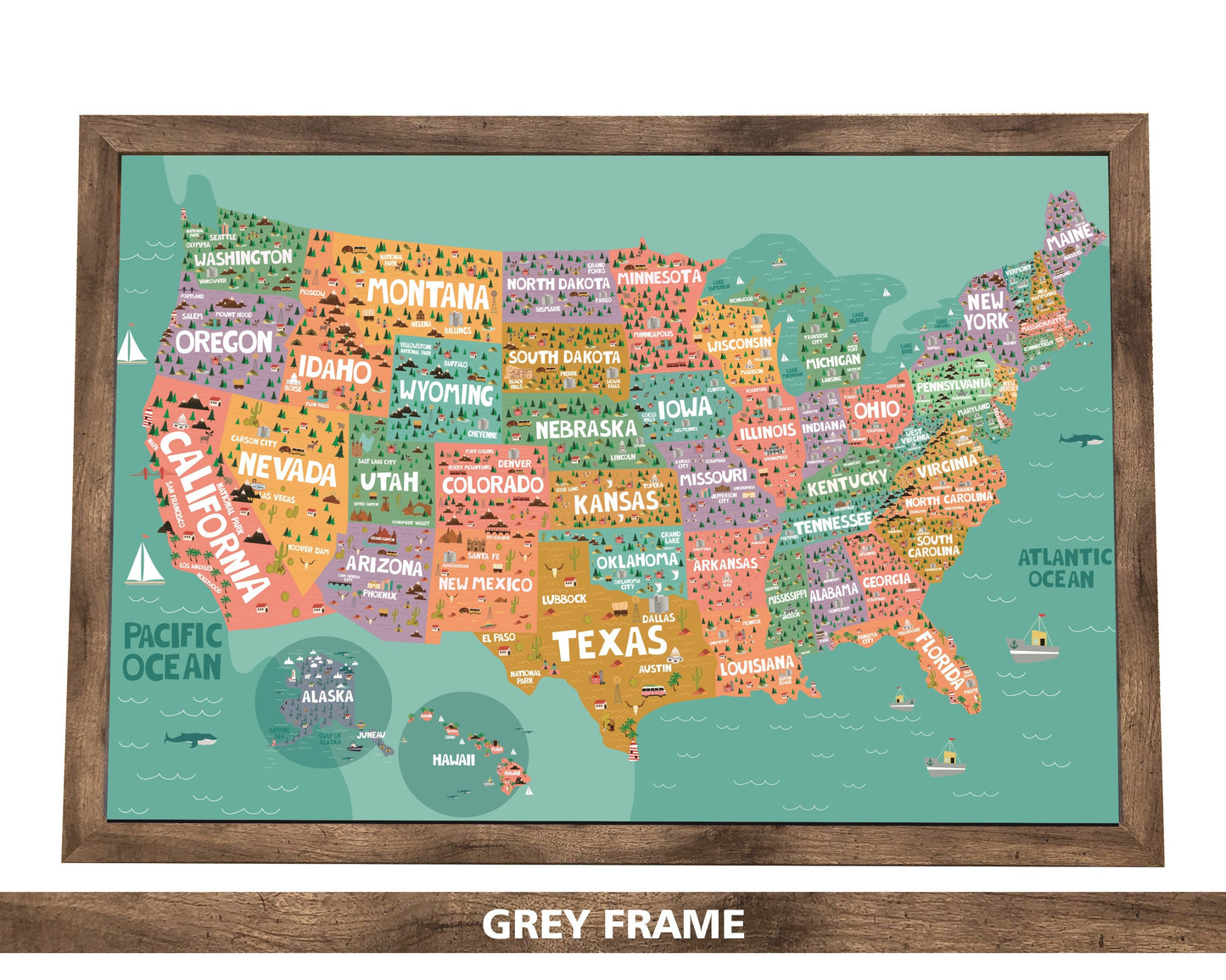 Pushpin USA Map | 36" x 24" or 24" x 18" | Hand Drawn USA