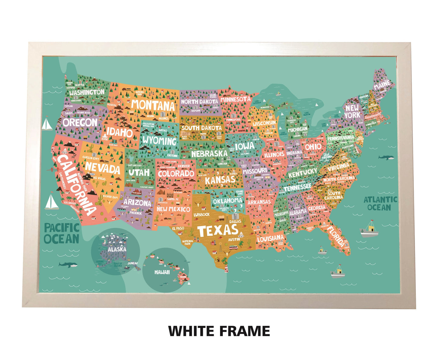 Pushpin USA Map | 36" x 24" or 24" x 18" | Hand Drawn USA