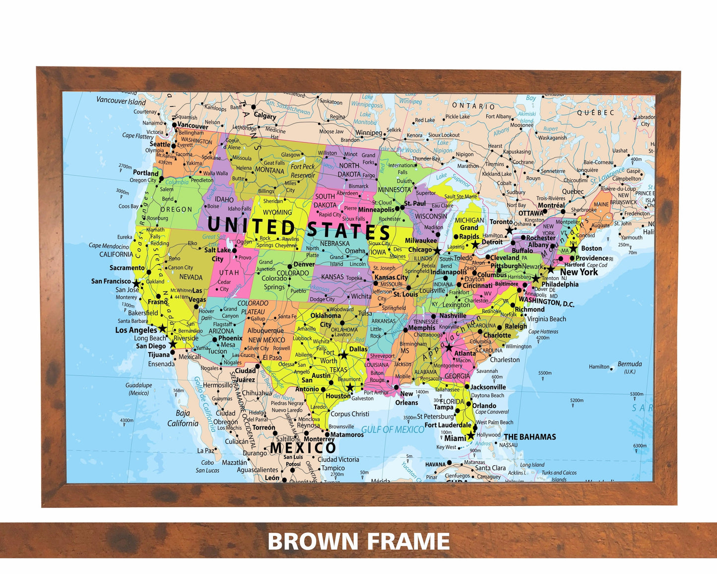 Detailed Pushpin USA Map | 36" x 24" or 24" x 18"