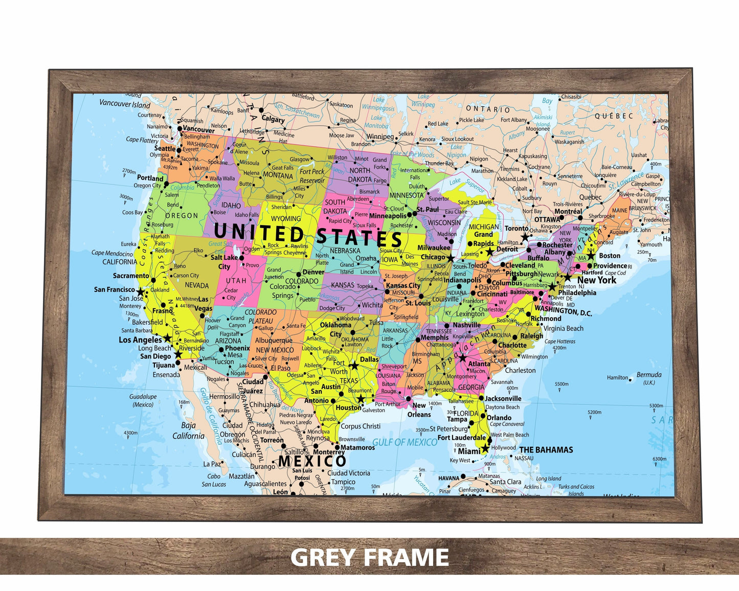 Detailed Pushpin USA Map | 36" x 24" or 24" x 18"