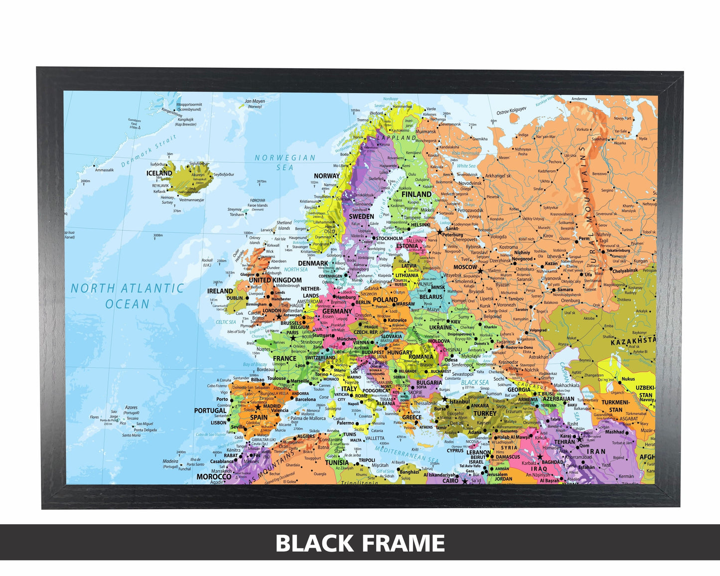 Detailed Pushpin Europe Map | 36" x 24" or 24" x 18"
