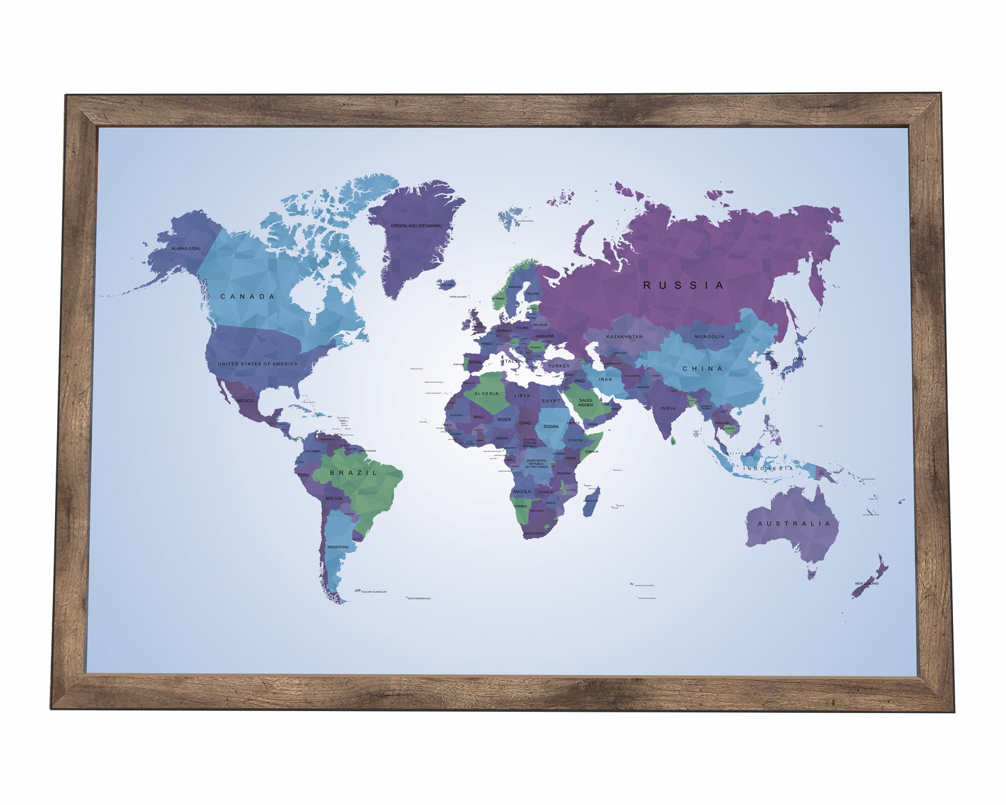 Pushpin world map | 36" x 24" or 24" x 18" | Polygons