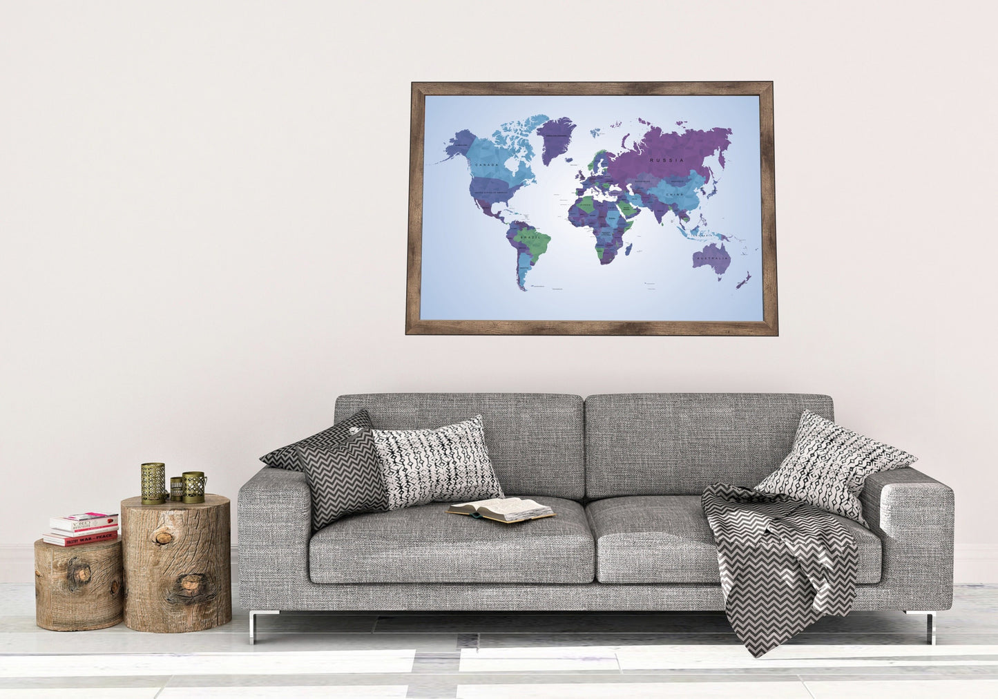 Pushpin world map | 36" x 24" or 24" x 18" | Polygons