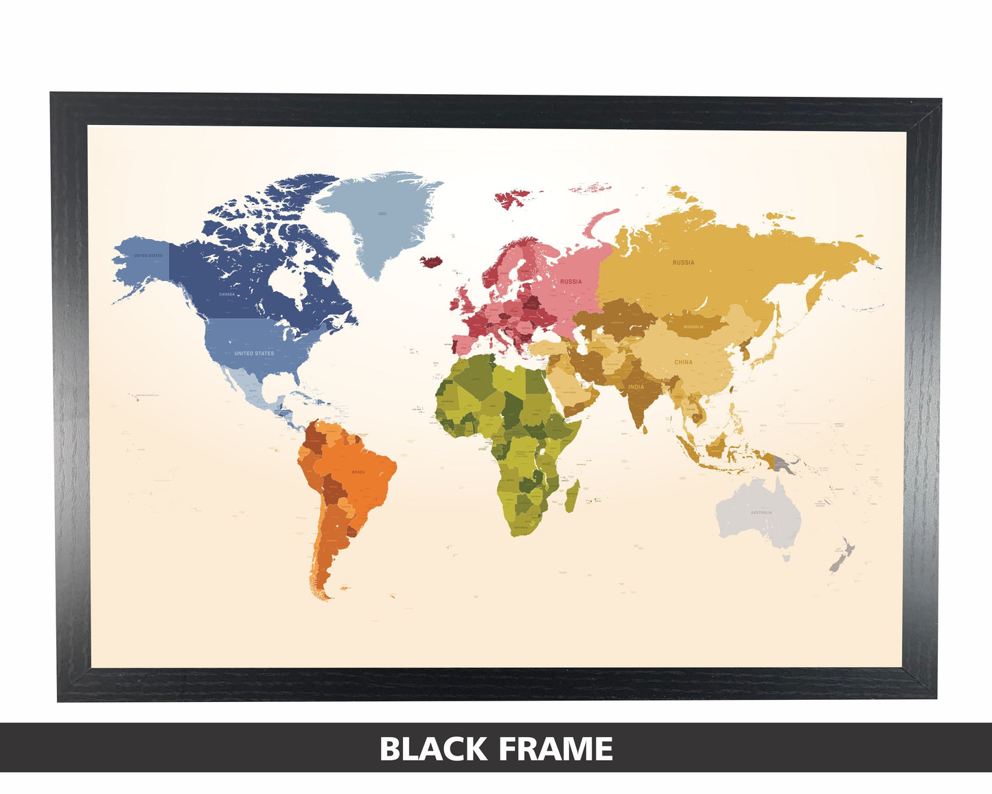 Pushpin Map | Physical World Map Fall Shades | 36" x 24" or 24" x 18"