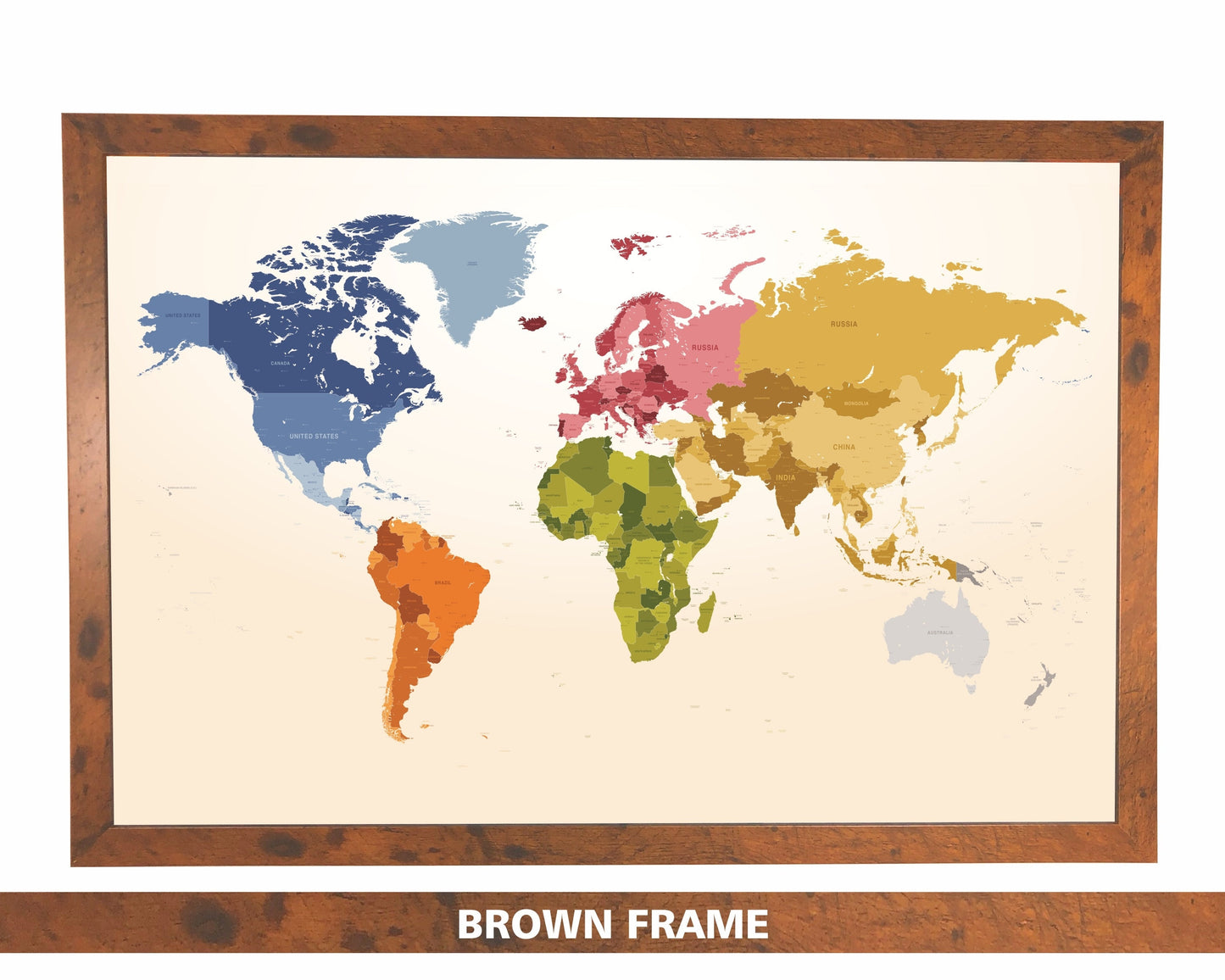 Pushpin Map | Physical World Map Fall Shades | 36" x 24" or 24" x 18"