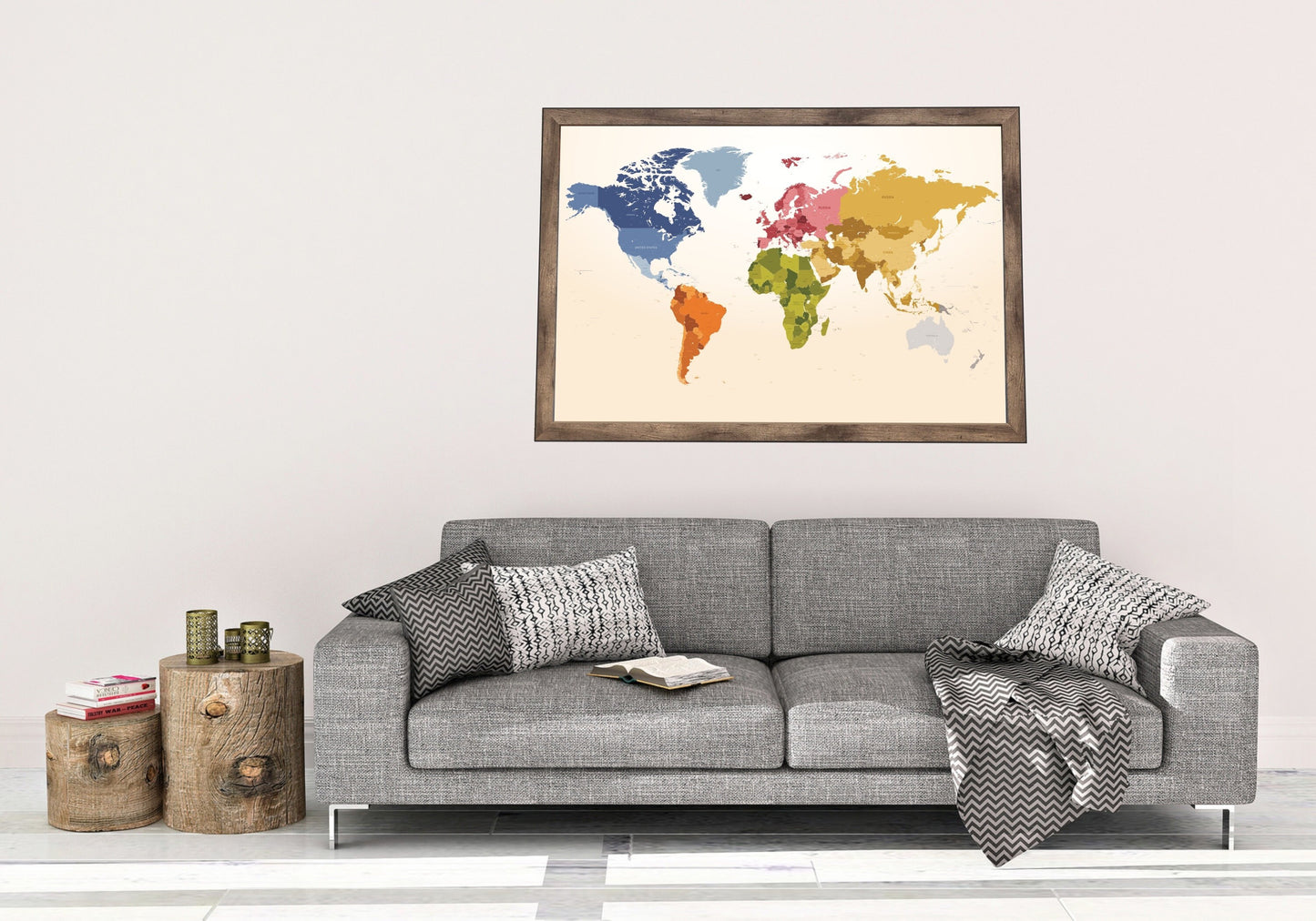 Pushpin Map | Physical World Map Fall Shades | 36" x 24" or 24" x 18"
