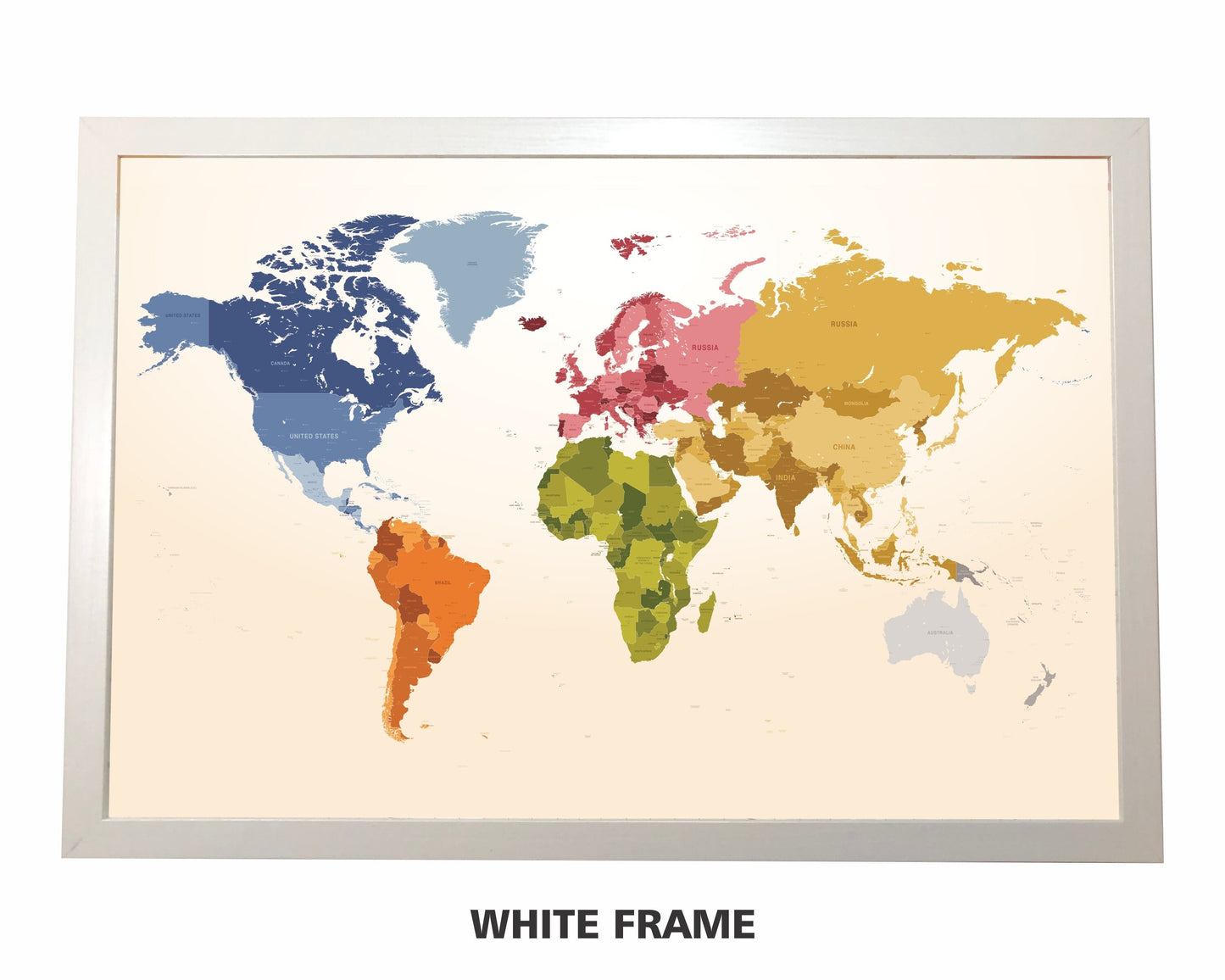 Pushpin Map | Physical World Map Fall Shades | 36" x 24" or 24" x 18"