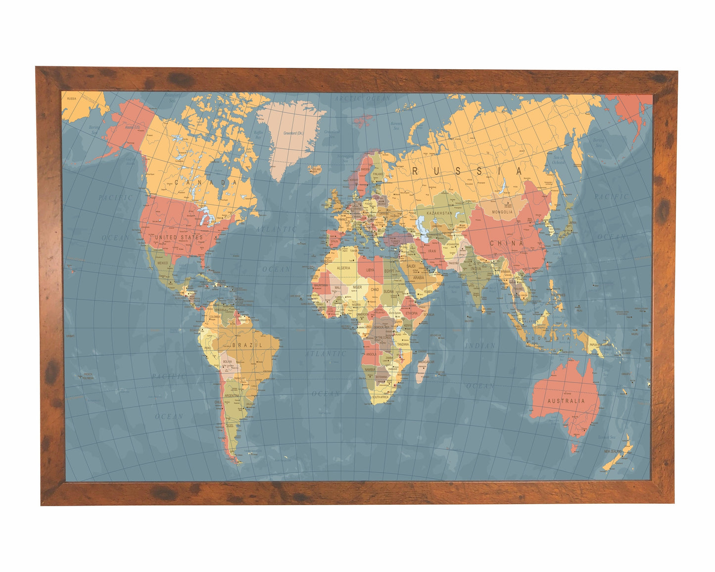 Pushpin world map | 36" x 24" or 24" x 18" | Vintage Dark Blue (Wrap)