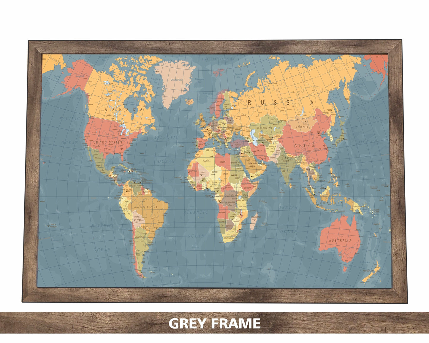 Pushpin world map | 36" x 24" or 24" x 18" | Vintage Dark Blue (Wrap)