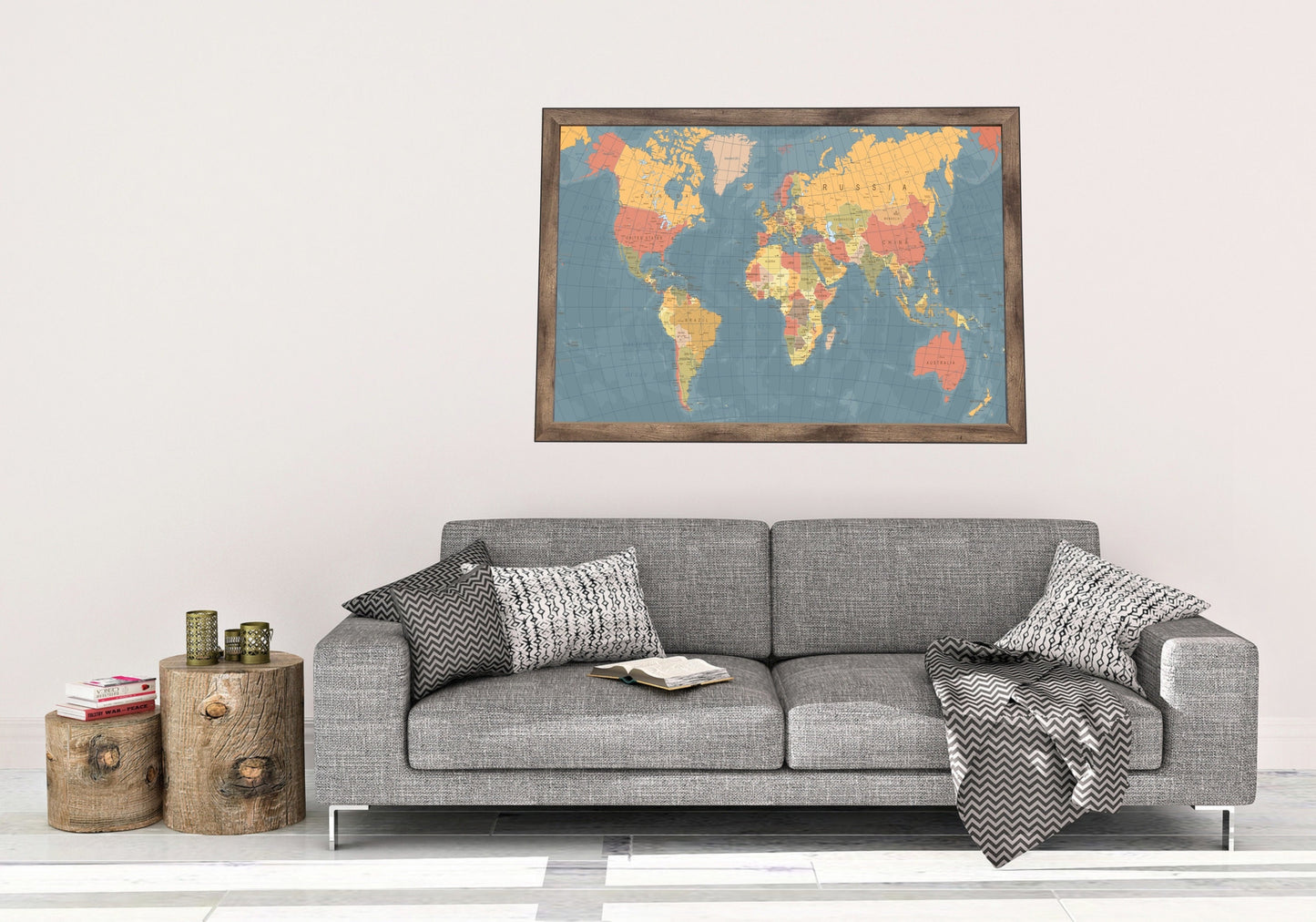 Pushpin world map | 36" x 24" or 24" x 18" | Vintage Dark Blue (Wrap)