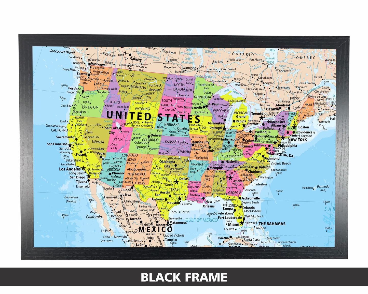 Detailed Pushpin USA Map | 36" x 24" or 24" x 18"