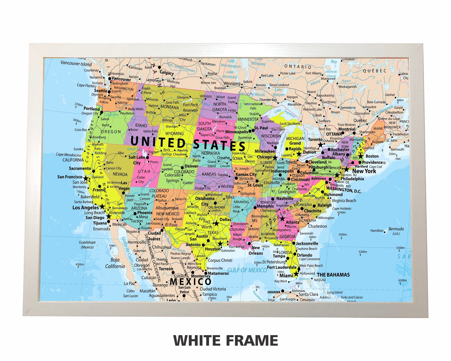 Detailed Pushpin USA Map | 36" x 24" or 24" x 18"