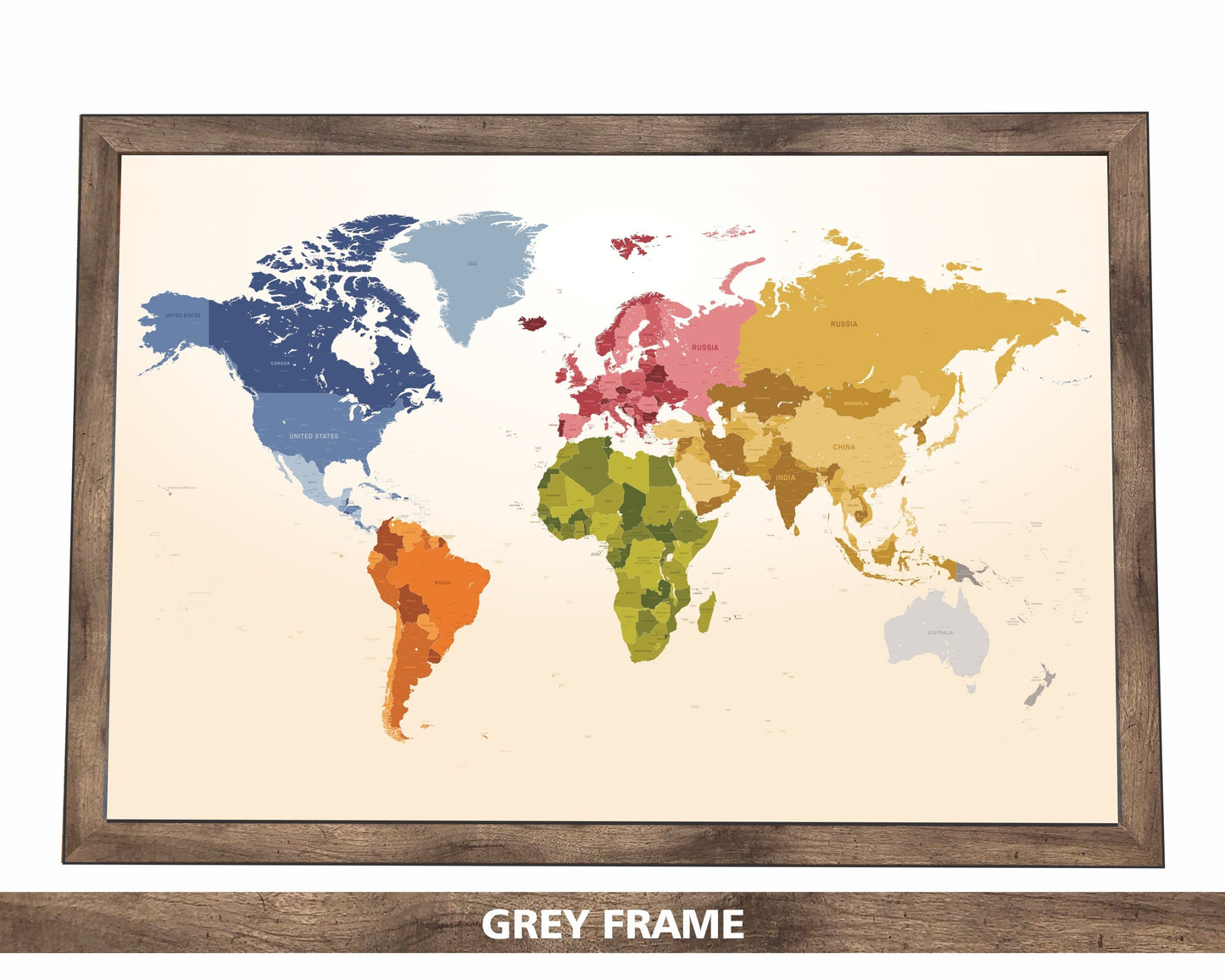 Pushpin Map | Physical World Map Fall Shades | 36" x 24" or 24" x 18"