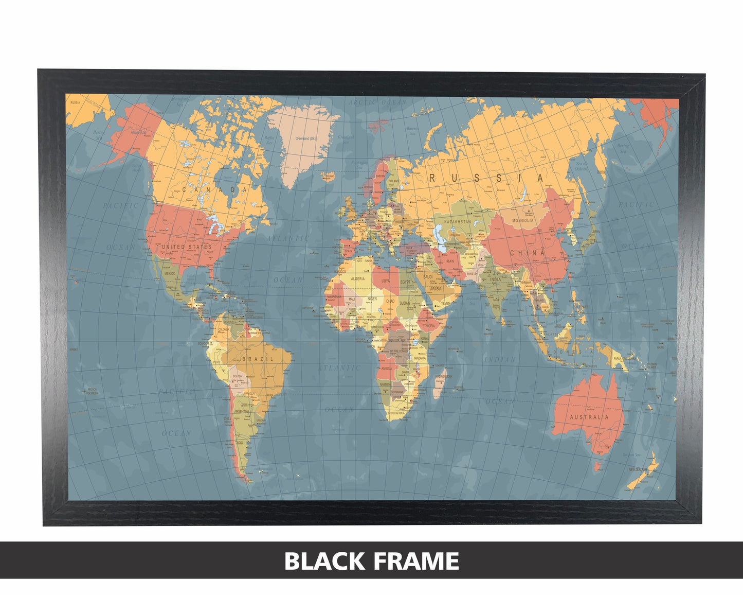 Pushpin world map | 36" x 24" or 24" x 18" | Vintage Dark Blue (Wrap)