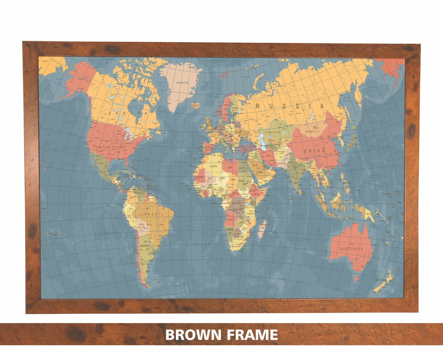 Pushpin world map | 36" x 24" or 24" x 18" | Vintage Dark Blue (Wrap)