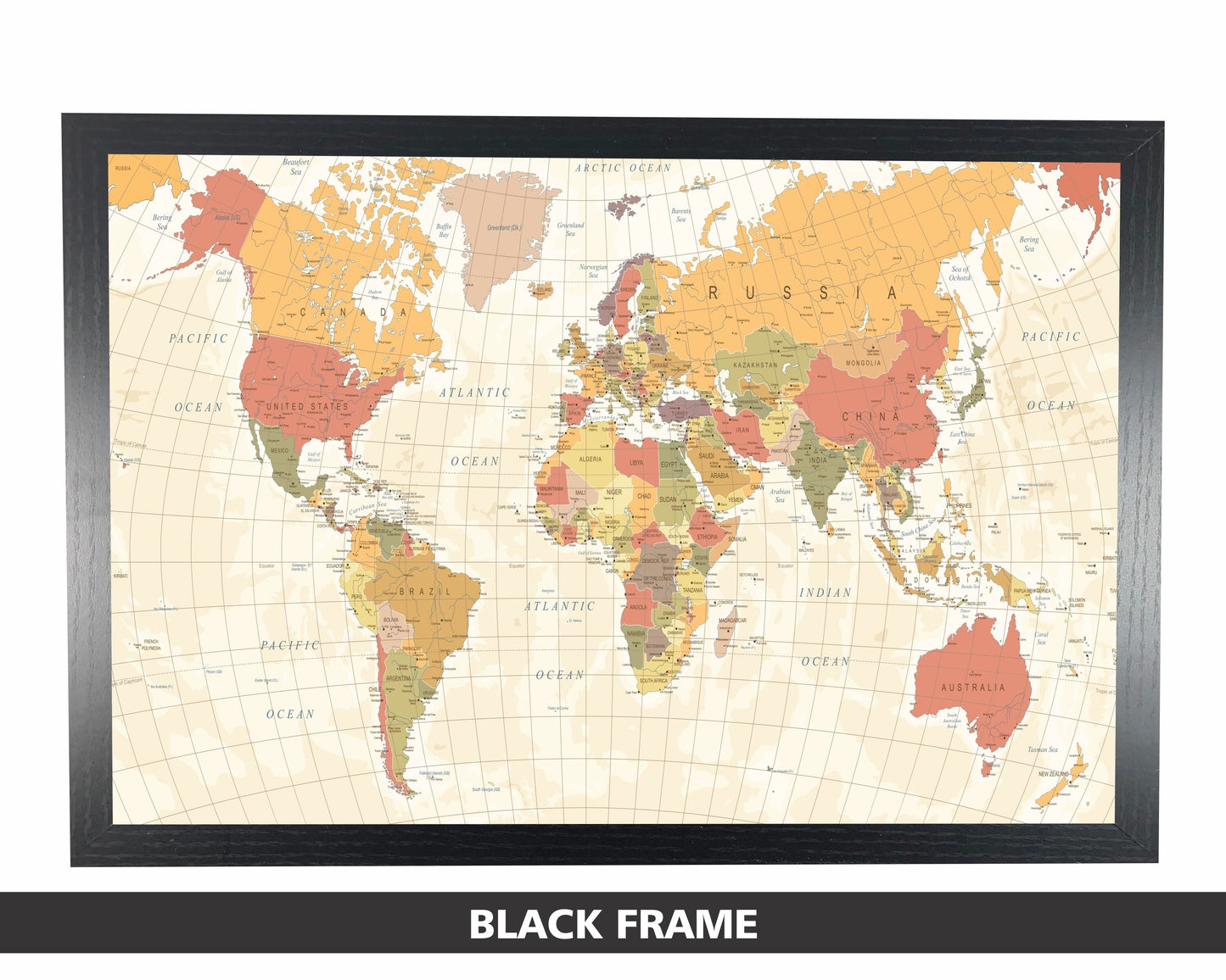 Pushpin world map | 36" x 24" or 24" x 18" | Vintage Tan (Wrap)