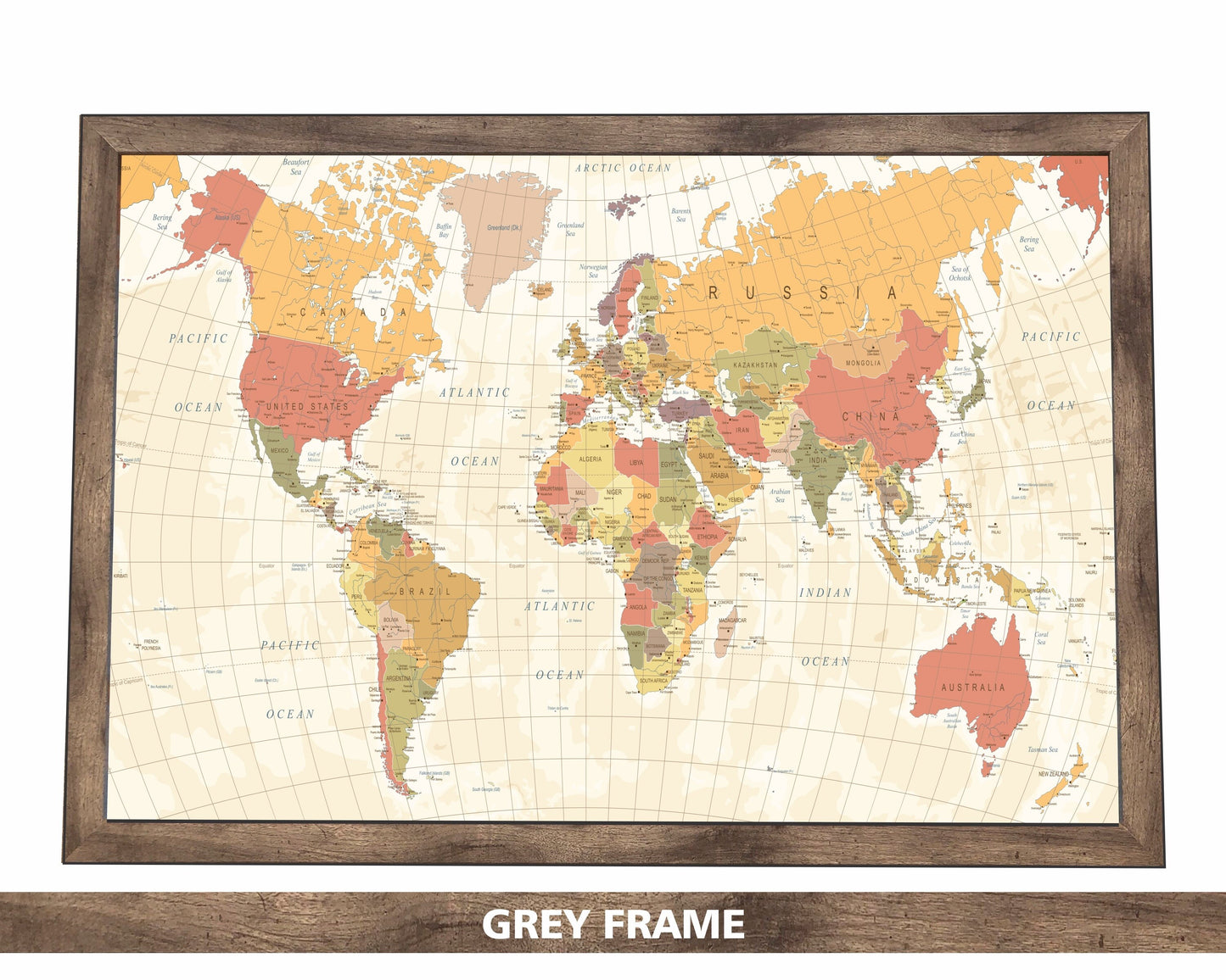 Pushpin world map | 36" x 24" or 24" x 18" | Vintage Tan (Wrap)