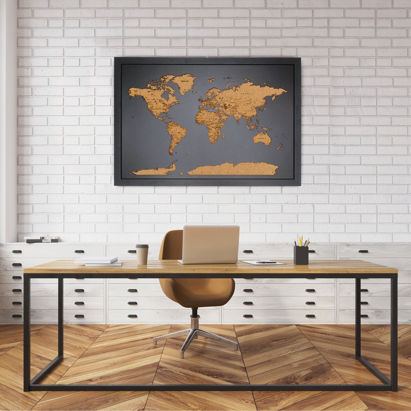 Laser Cut Wood Pushpin Map - Black