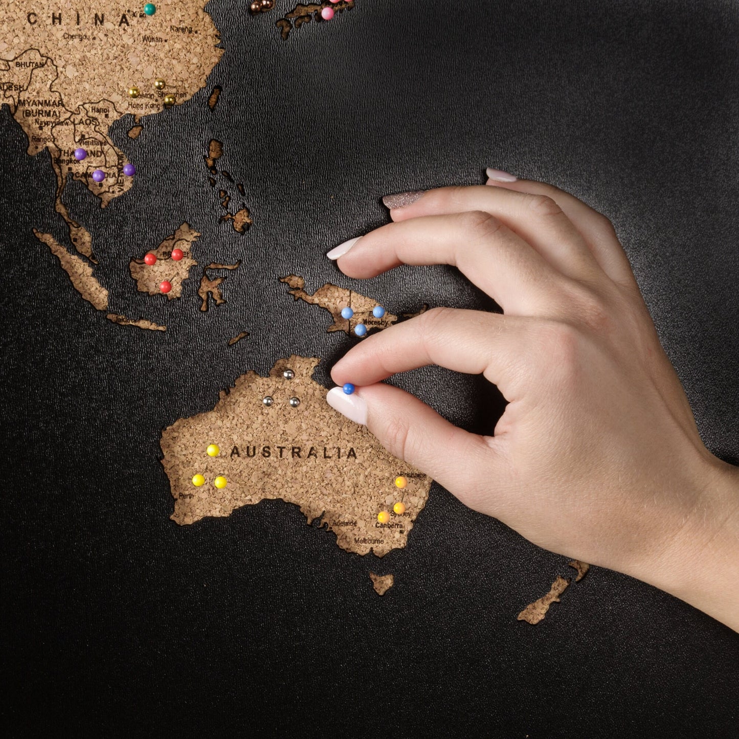 Laser Cut Wood Pushpin Map - Black