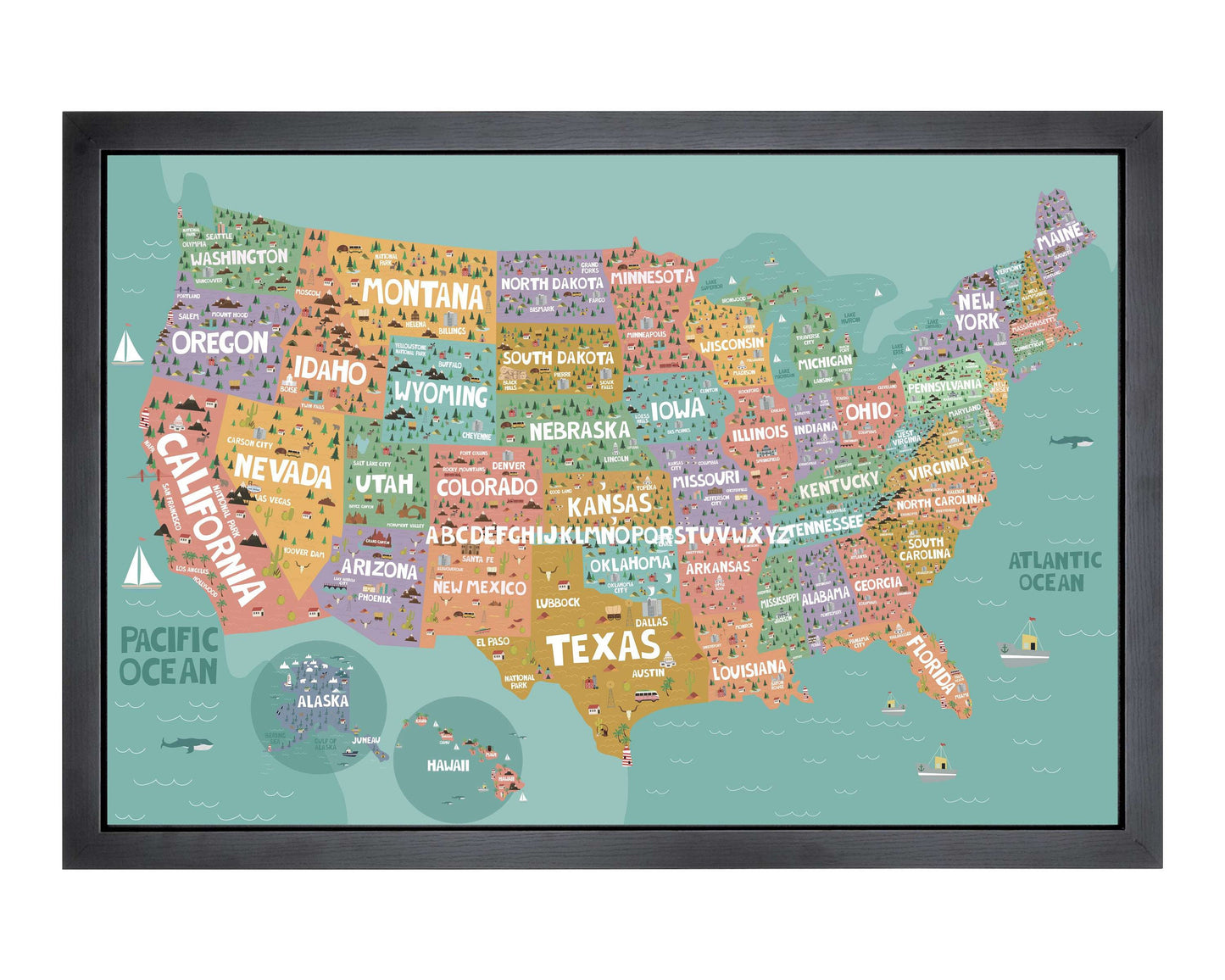 Pushpin USA Map | 36" x 24" or 24" x 18" | Hand Drawn USA