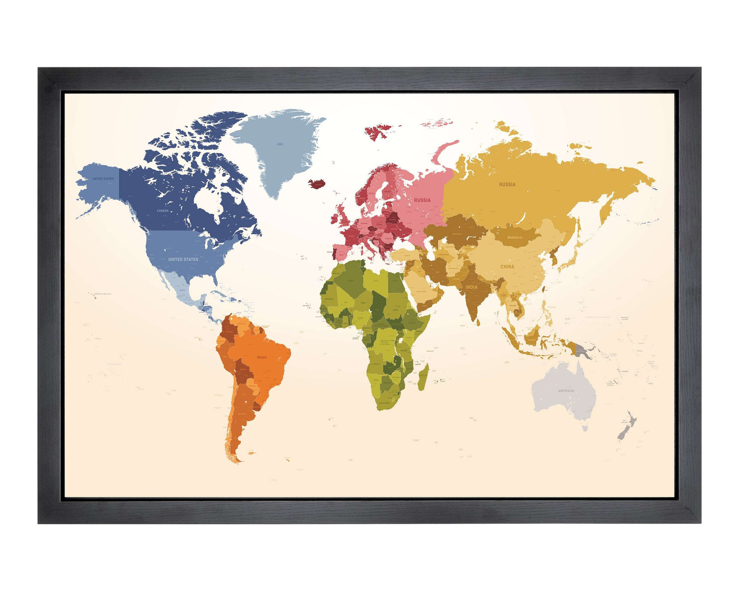 Pushpin Map | Physical World Map Fall Shades | 36" x 24" or 24" x 18"
