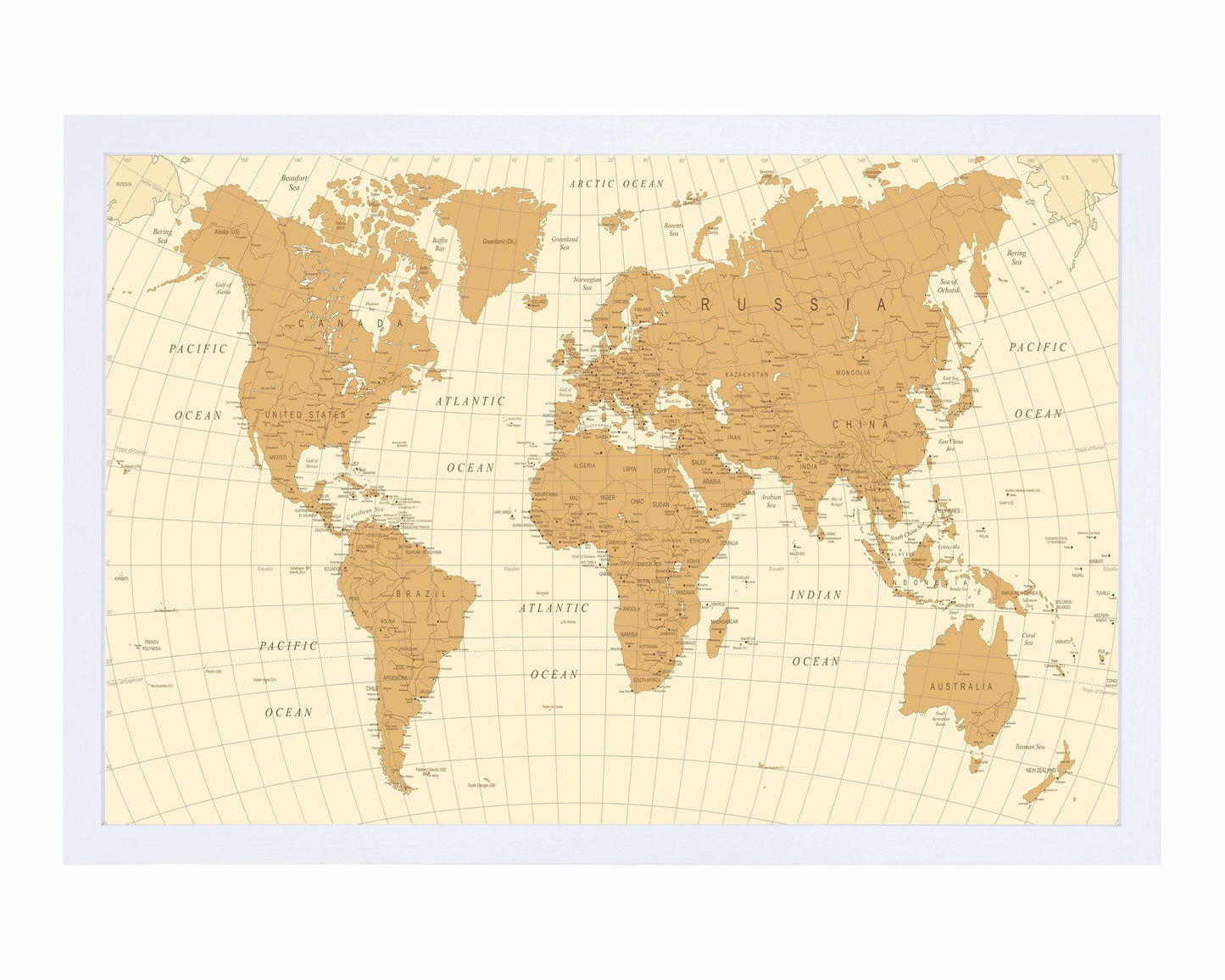 Pushpin world map | 36" x 24" or 24" x 18" | Gold Monochrome (Wrap)