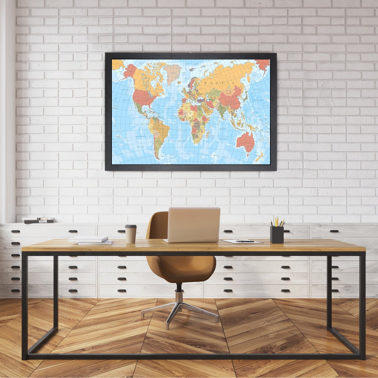 Pushpin world map | 36" x 24" or 24" x 18" | Vintage Blue (Wrap)