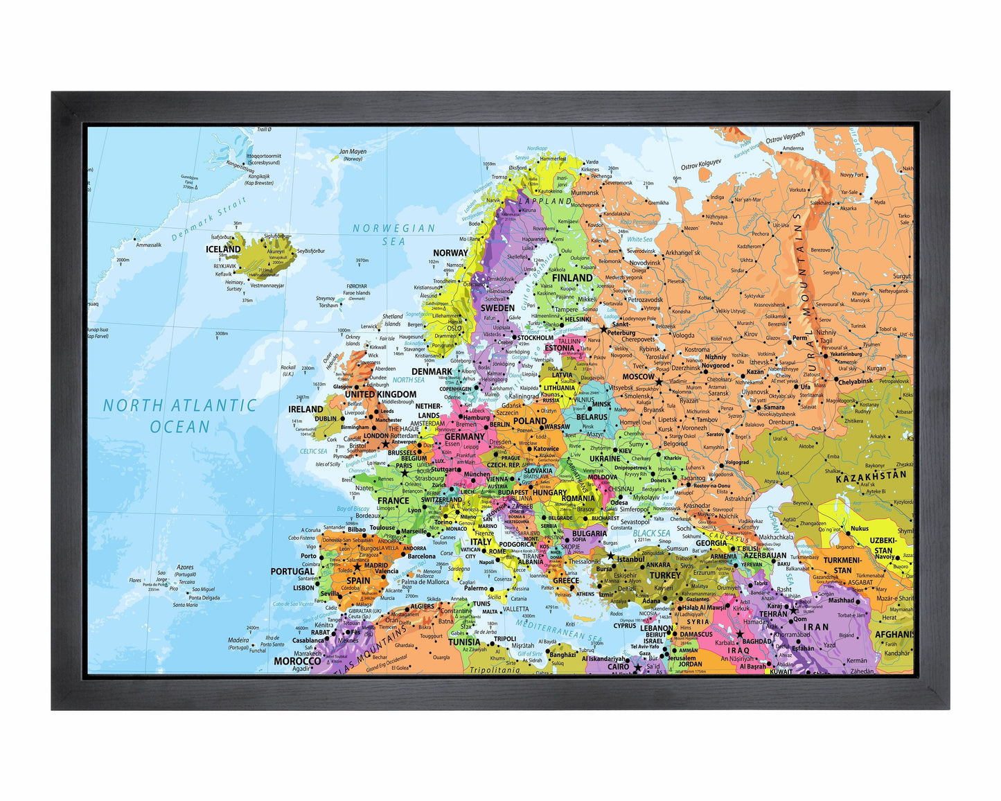 Detailed Pushpin Europe Map | 36" x 24" or 24" x 18"