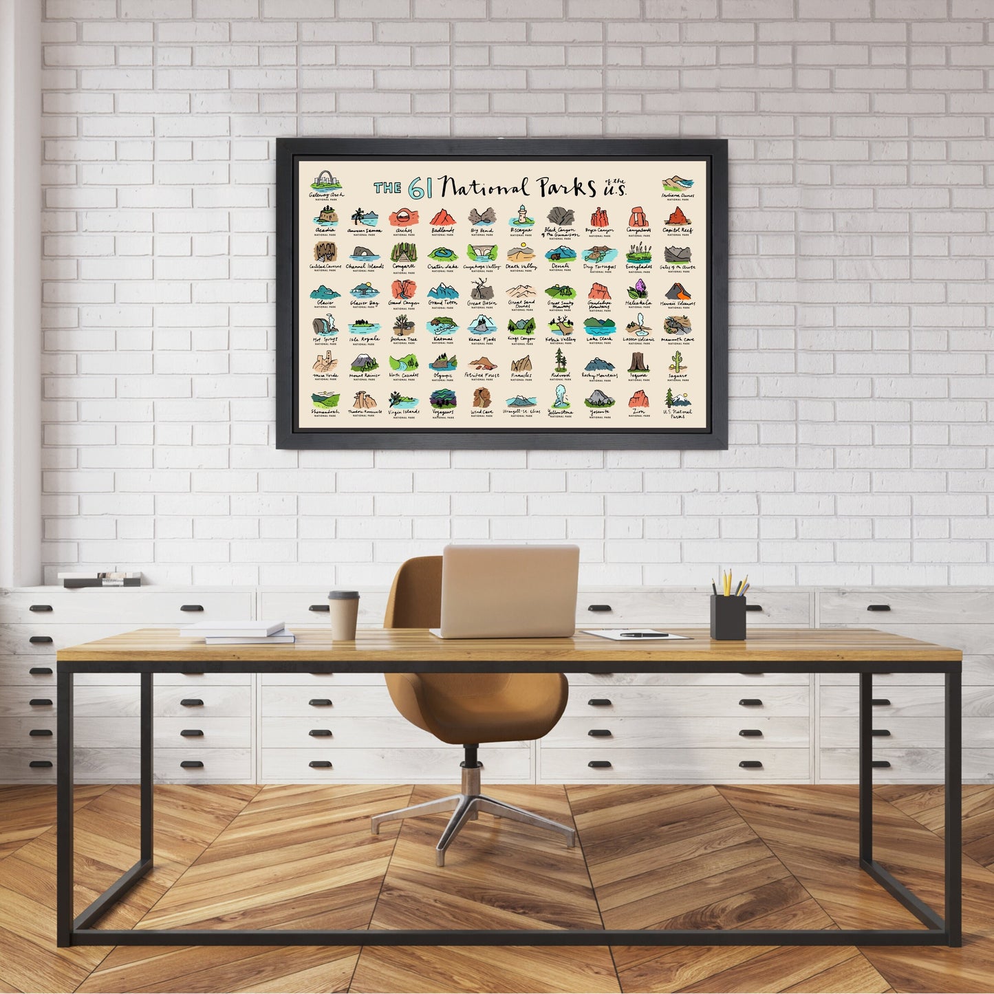 Pushpin US National Parks | 36" x 24" or 24" x 18" | Icons