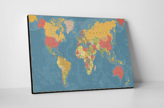 Canvas World Map | Vintage Physical World Map | Dark Blue