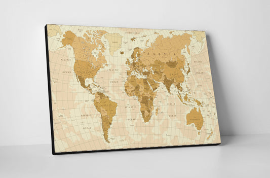 Canvas World Map | Vintage Physical World Map | Vintage