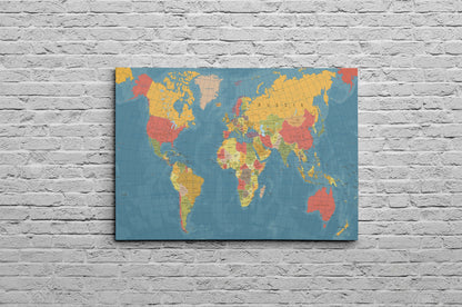 Canvas World Map | Vintage Physical World Map | Dark Blue