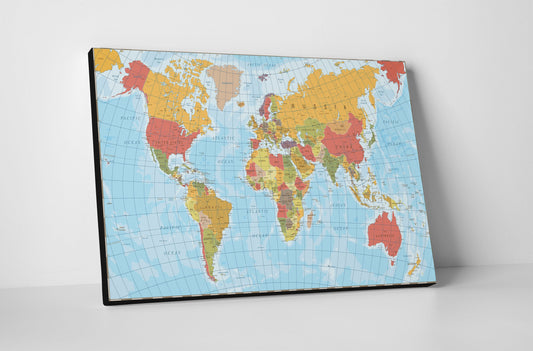 Canvas World Map | Vintage Physical World Map | Light Blue