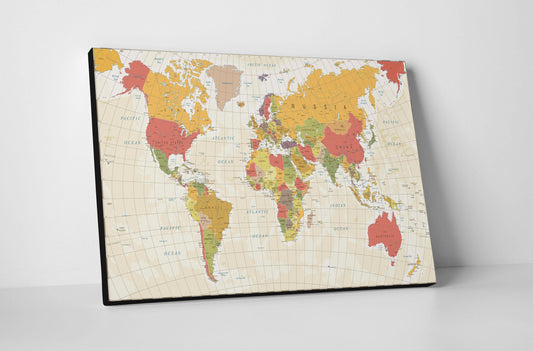 Canvas World Map | Vintage Physical World Map | Vintage Colours