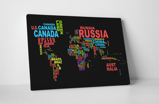 Canvas World Map | Typography | Black