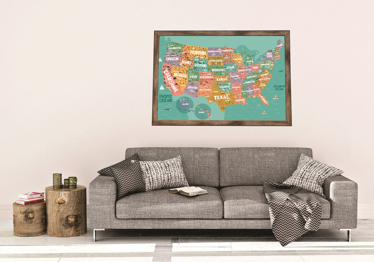 Pushpin USA Map | 36" x 24" or 24" x 18" | Hand Drawn USA