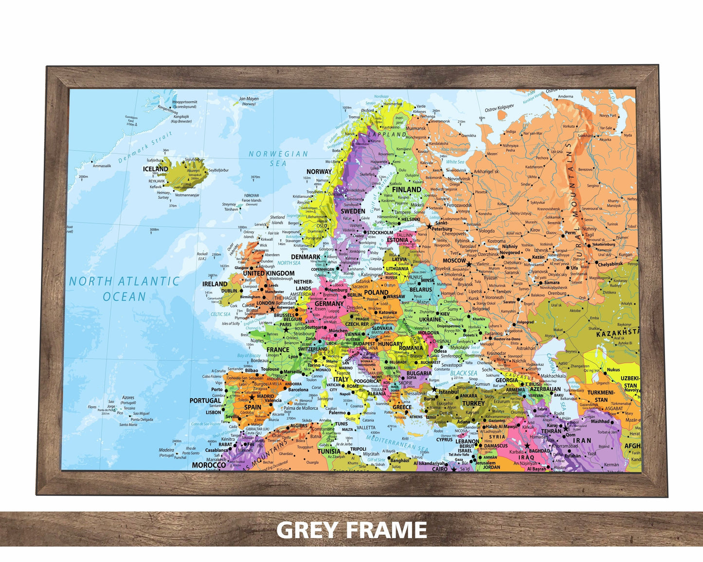 Detailed Pushpin Europe Map | 36" x 24" or 24" x 18"