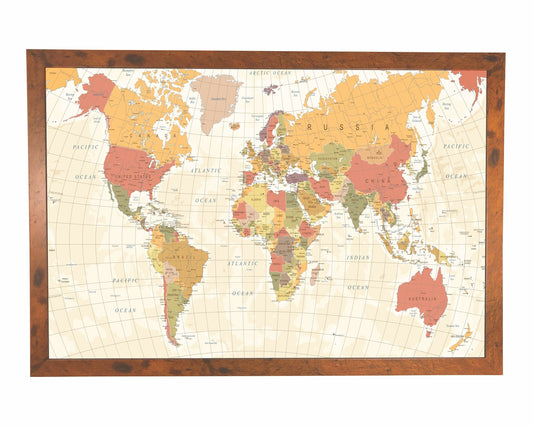 Pushpin world map | 36" x 24" or 24" x 18" | Vintage Tan (Wrap)